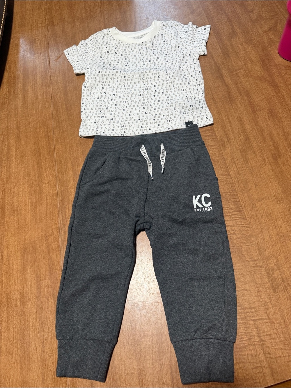 Kenneth Cole Charcoal Gray Kids Jogger Set with Logo Tee